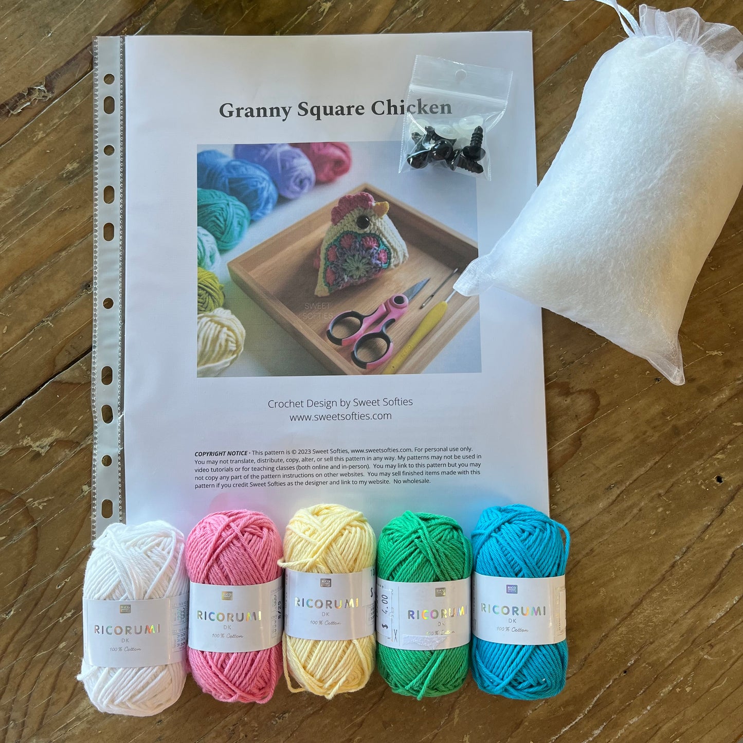 Granny Square Chicken Crochet Kit – Makes 3 Chickens