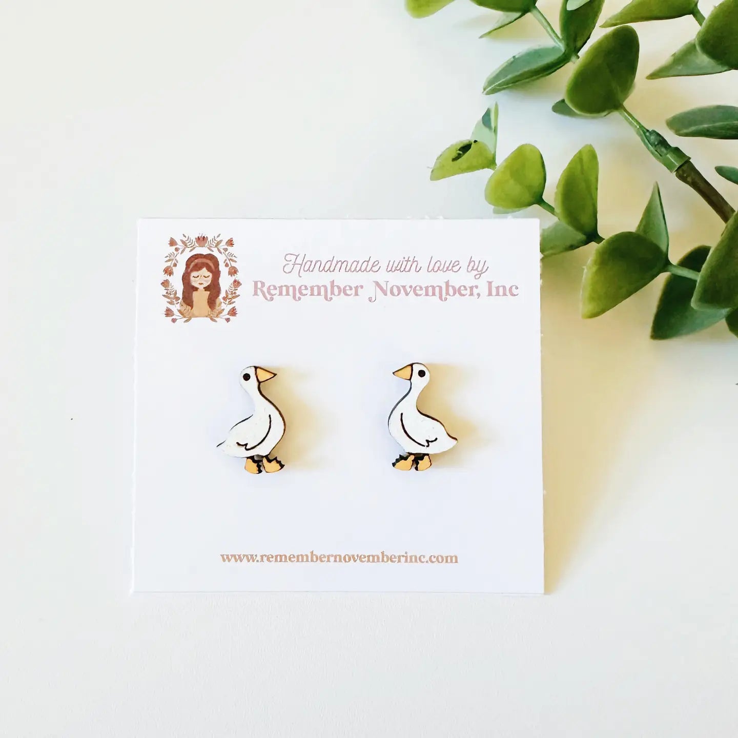 Wooden Goose Earring Studs