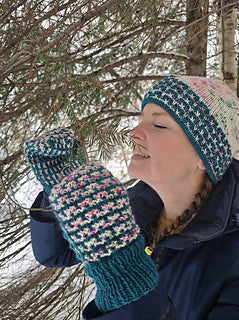 Platysma Duo knit hat and mitten set by Andréanne Pérusse