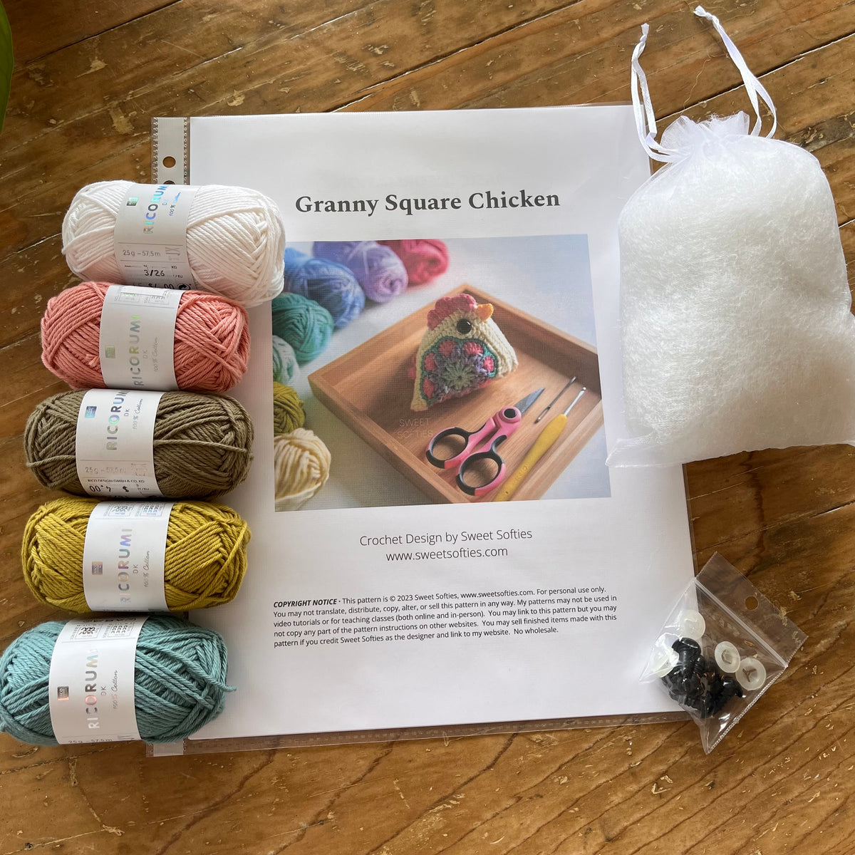 Granny Square Chicken Crochet Kit – Makes 3 Chickens