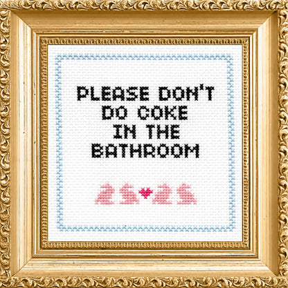 "Please Don't Do Coke In The Bathroom" Deluxe Cross Stitch Kit