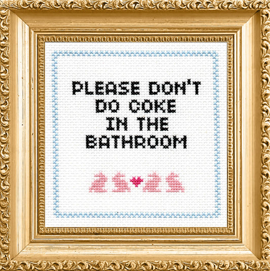 "Please Don't Do Coke In The Bathroom" Deluxe Cross Stitch Kit