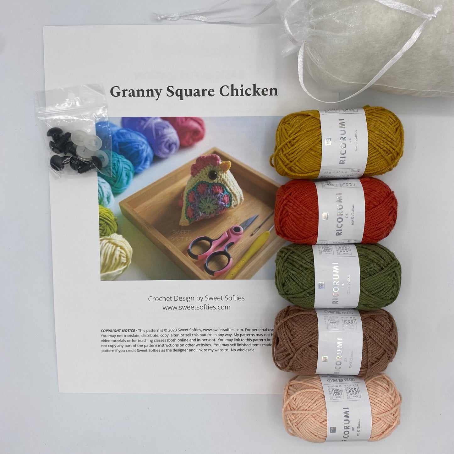 Granny Square Chicken Crochet Kit – Makes 3 Chickens