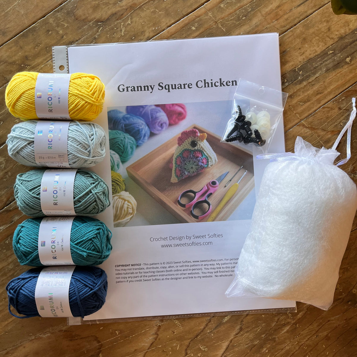 Granny Square Chicken Crochet Kit – Makes 3 Chickens