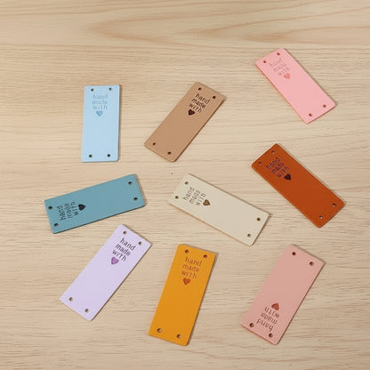 “Handmade With Love” Faux Leather Tags – Assorted Colors & Shapes (10-Pack)
