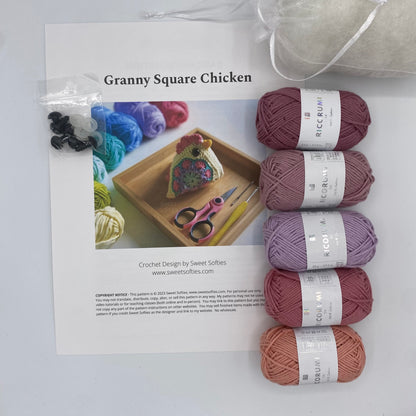 Granny Square Chicken Crochet Kit – Makes 3 Chickens