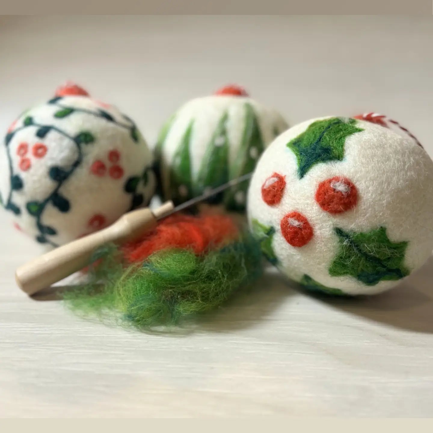 Painting with Wool Needle Felted Ornaments Kit