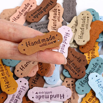 “Handmade With Love” Faux Leather Tags – Assorted Colors & Shapes (10-Pack)