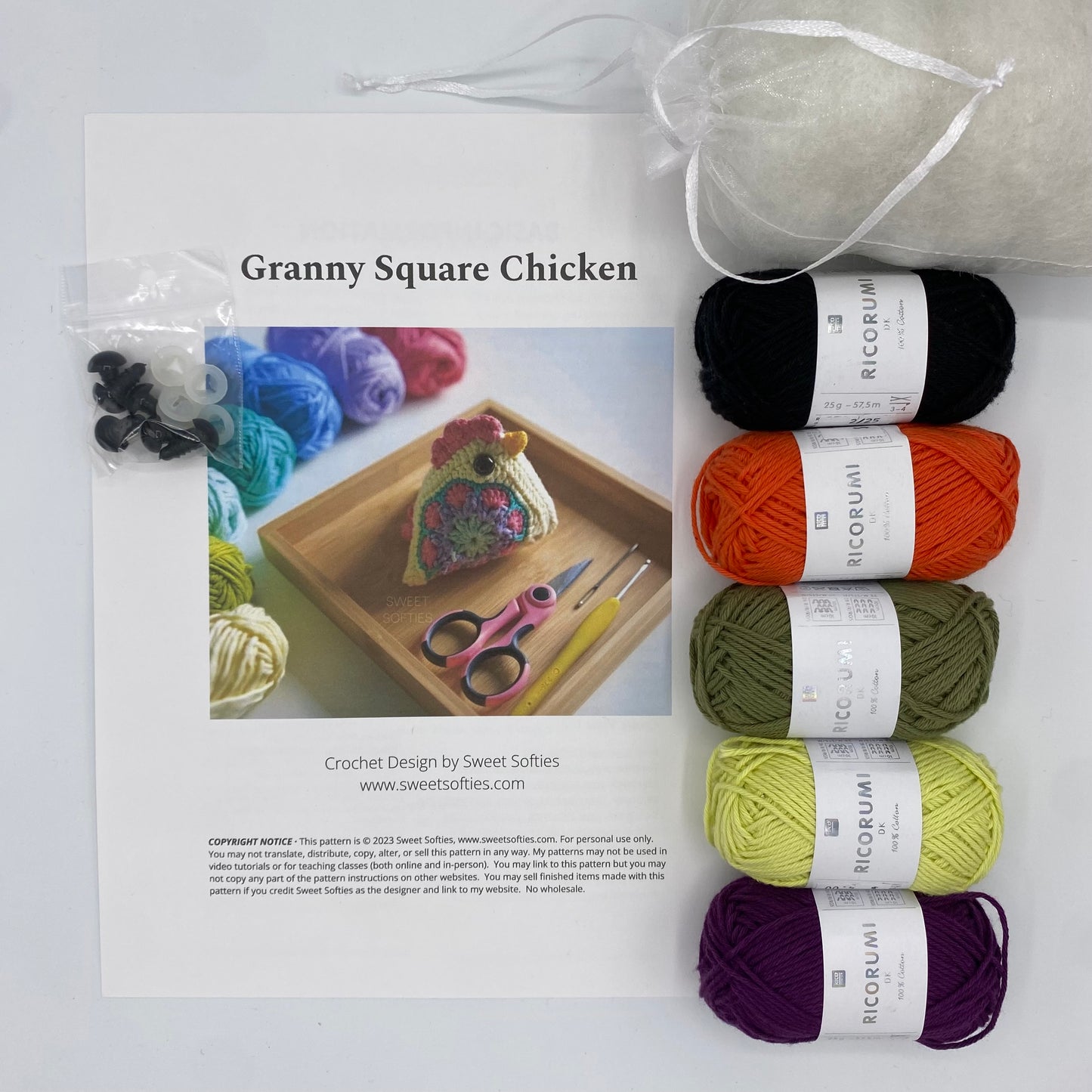 Granny Square Chicken Crochet Kit – Makes 3 Chickens