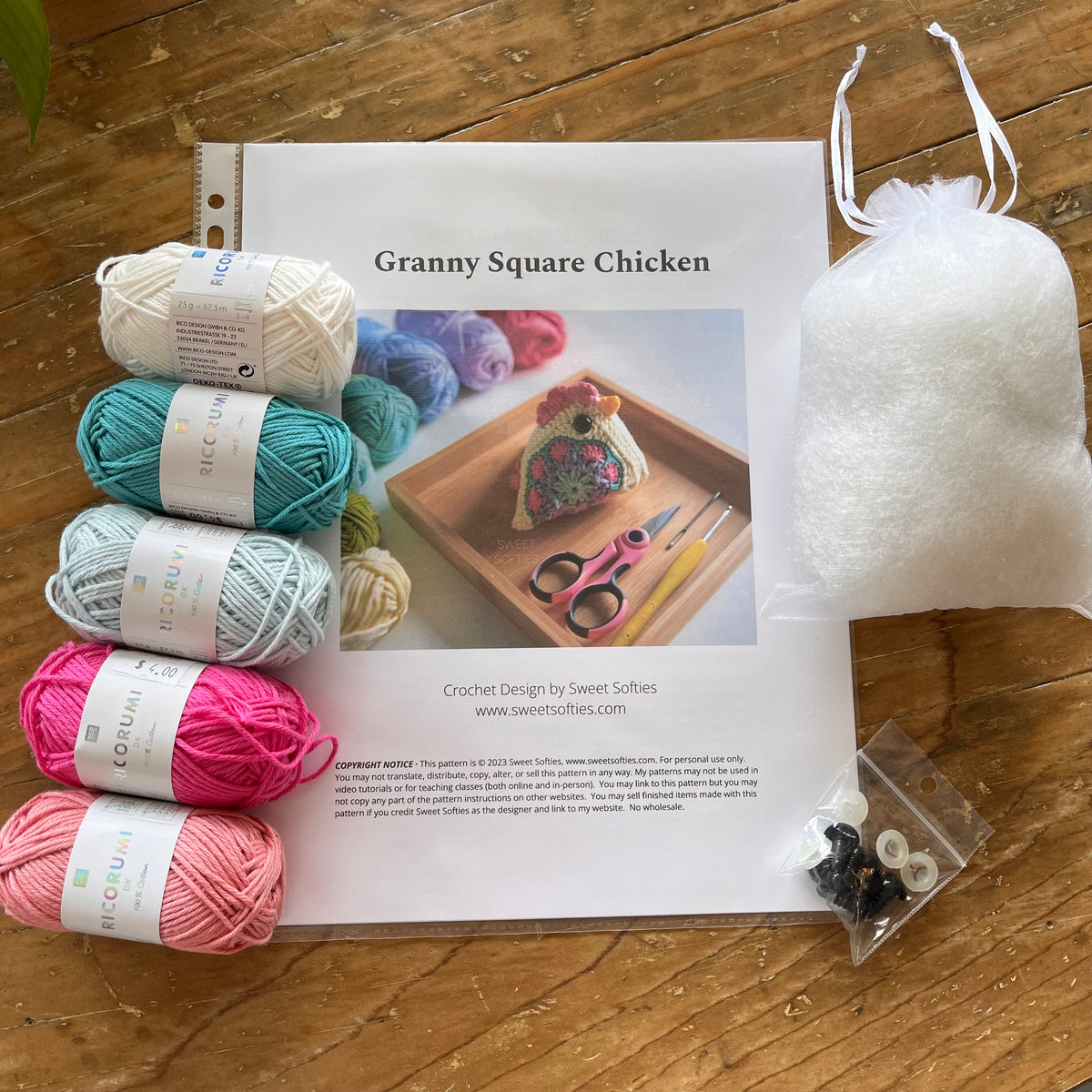 Granny Square Chicken Crochet Kit – Makes 3 Chickens