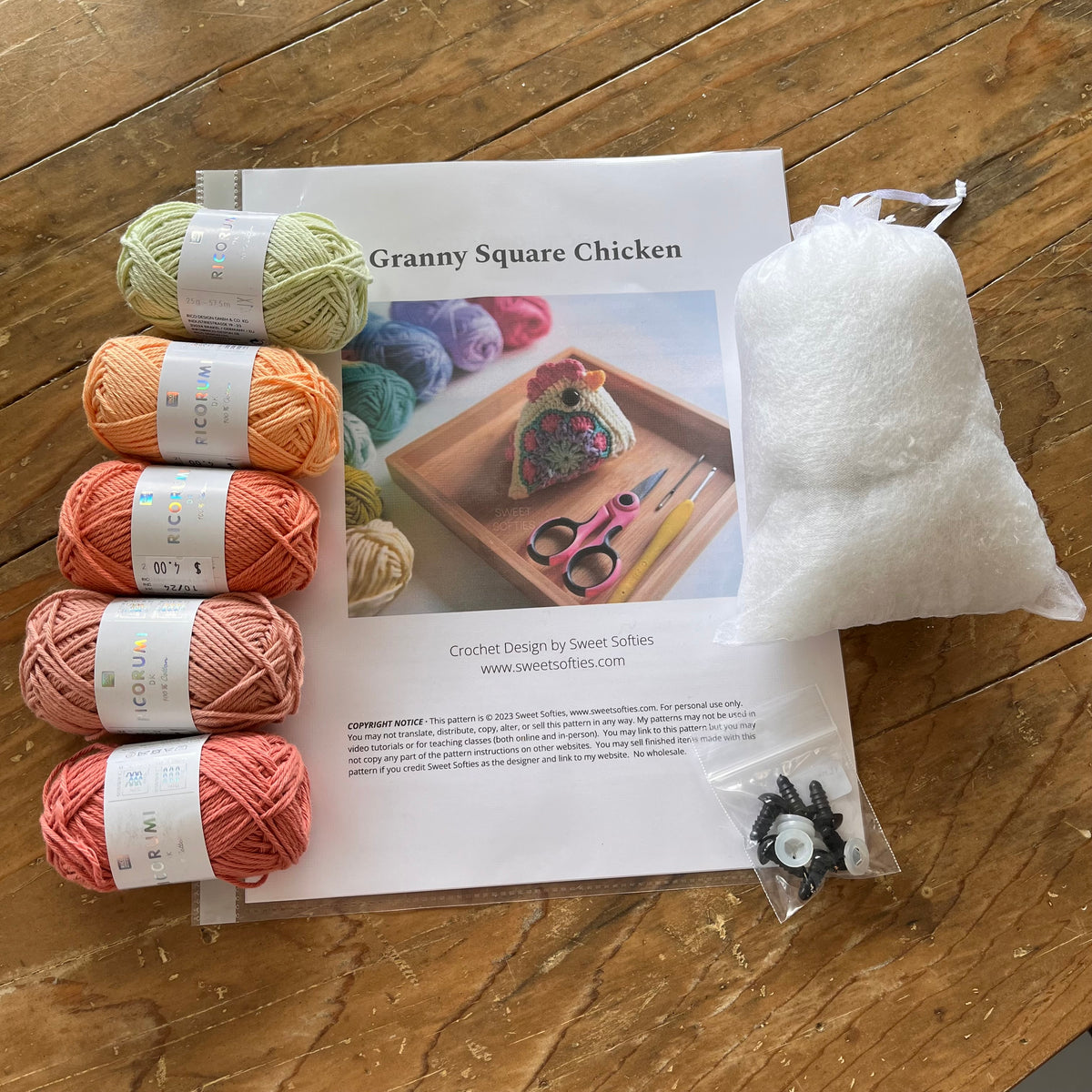 Granny Square Chicken Crochet Kit – Makes 3 Chickens