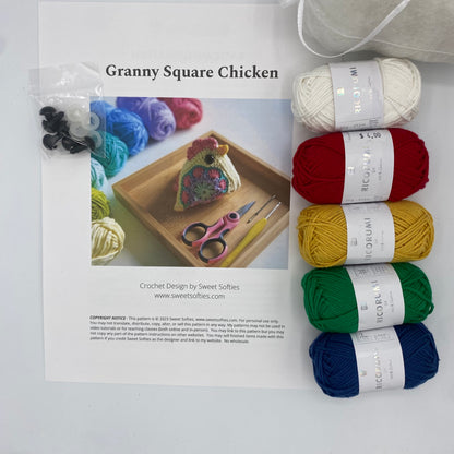 Granny Square Chicken Crochet Kit – Makes 3 Chickens
