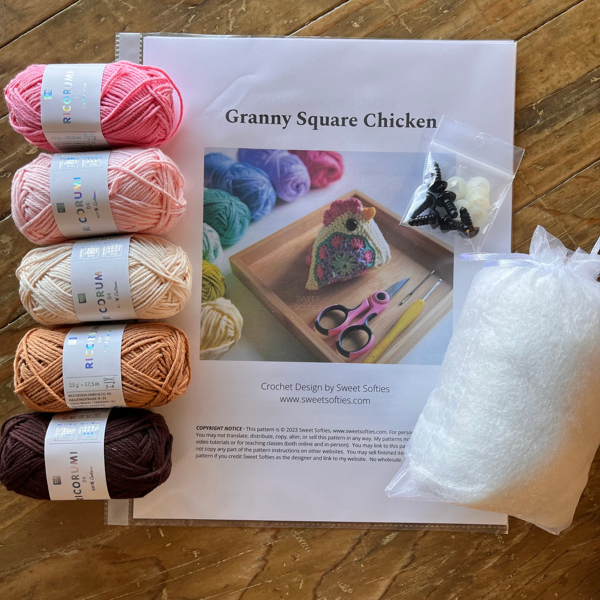 Granny Square Chicken Crochet Kit – Makes 3 Chickens