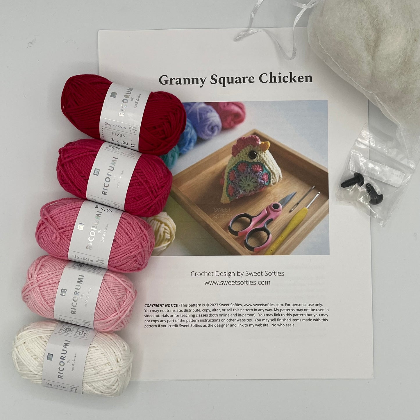 Granny Square Chicken Crochet Kit – Makes 3 Chickens