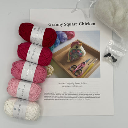 Granny Square Chicken Crochet Kit – Makes 3 Chickens
