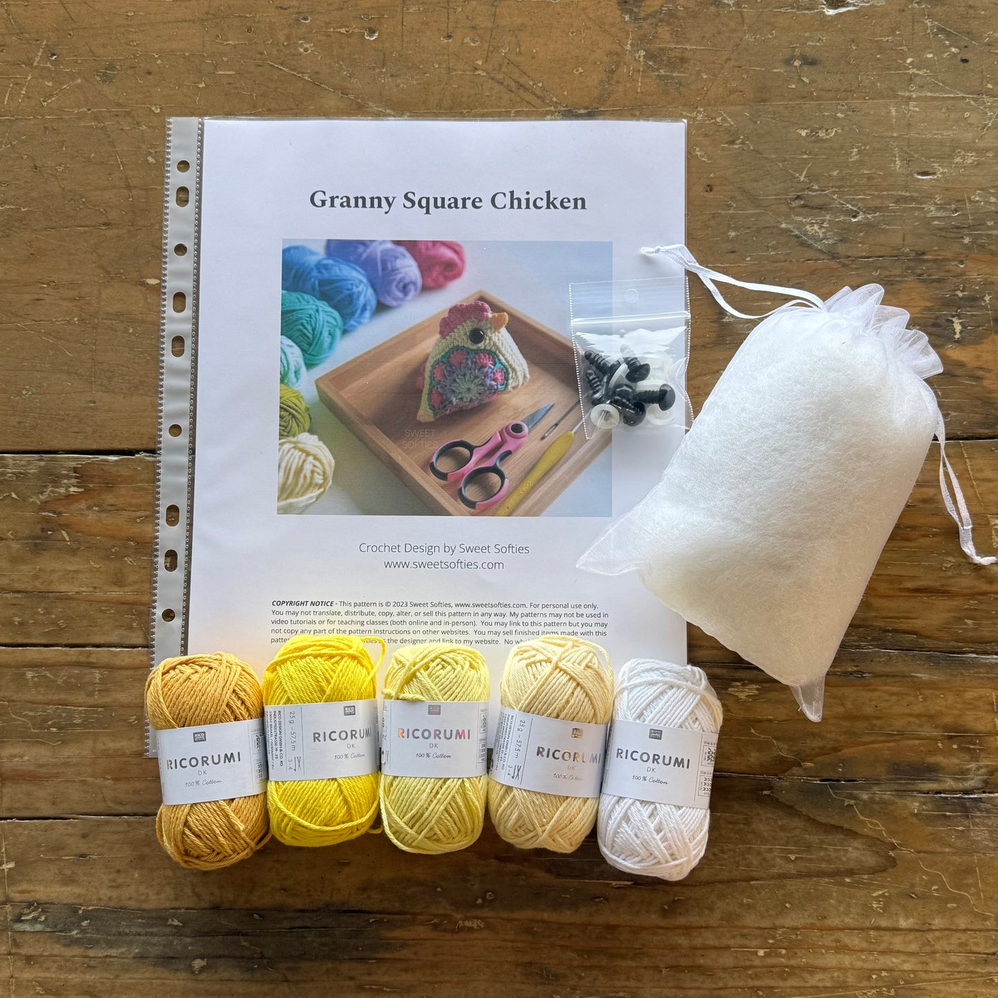 Granny Square Chicken Crochet Kit – Makes 3 Chickens