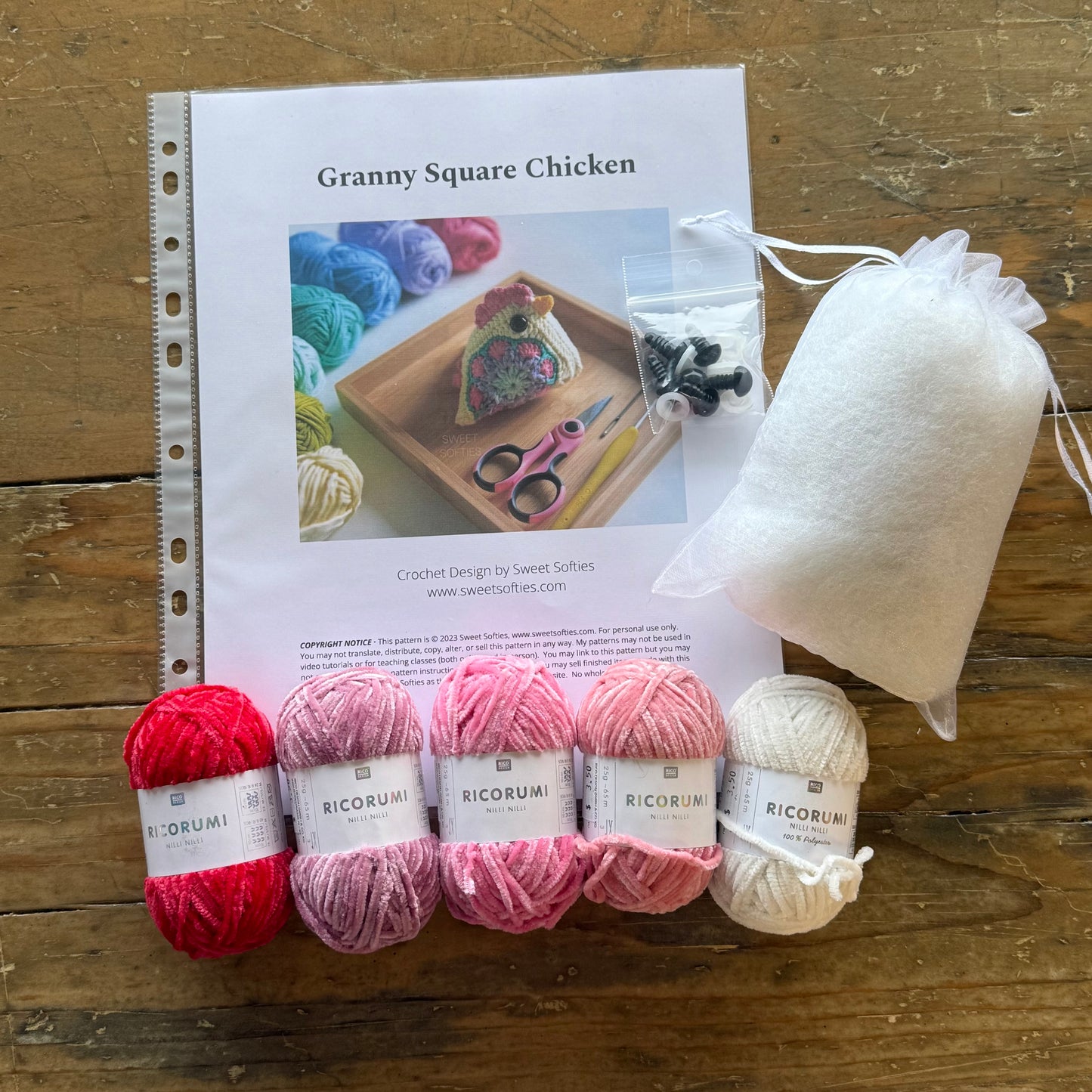 Granny Square Chicken Crochet Kit – Makes 3 Chickens