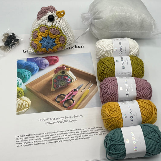 Granny Square Chicken Crochet Kit – Makes 3 Chickens