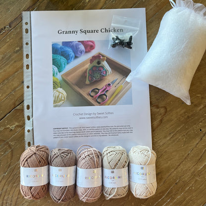 Granny Square Chicken Crochet Kit – Makes 3 Chickens