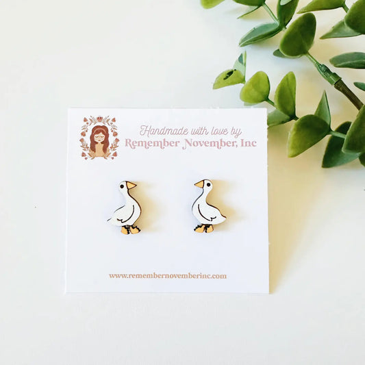 Wooden Goose Earring Studs