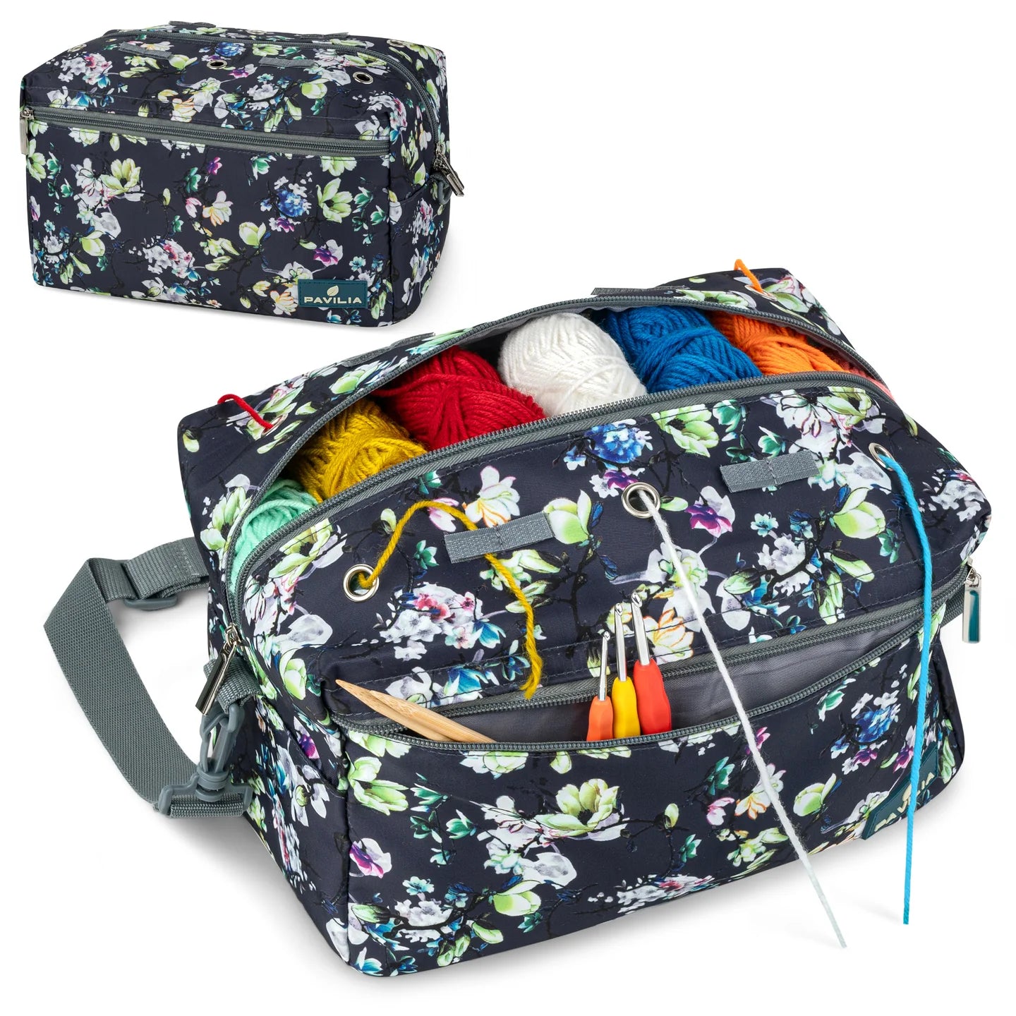 Yarn Organizer Floral Gray Project Bag