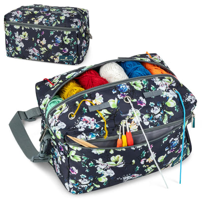 Yarn Organizer Floral Gray Project Bag
