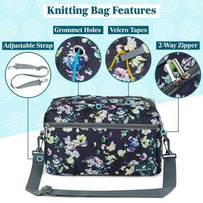 Yarn Organizer Floral Gray Project Bag