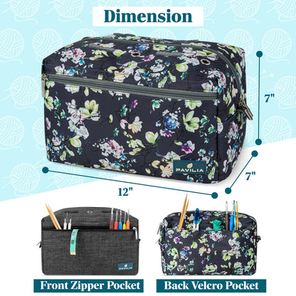 Yarn Organizer Floral Gray Project Bag