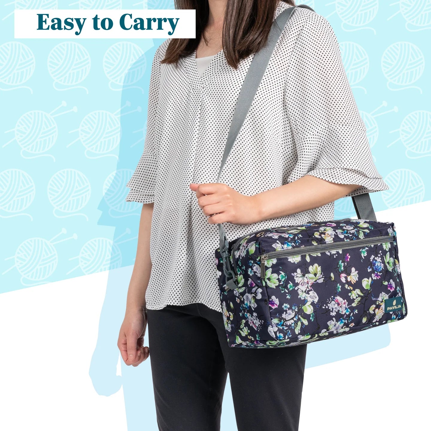 Yarn Organizer Floral Gray Project Bag