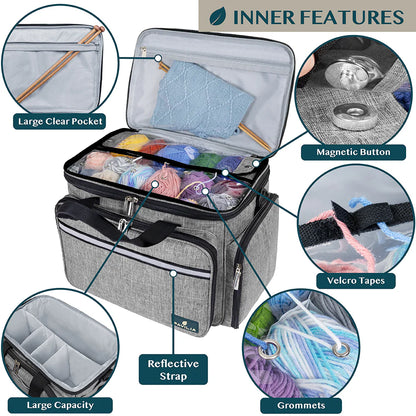 Yarn Organizer Heather Gray Large Project Bag