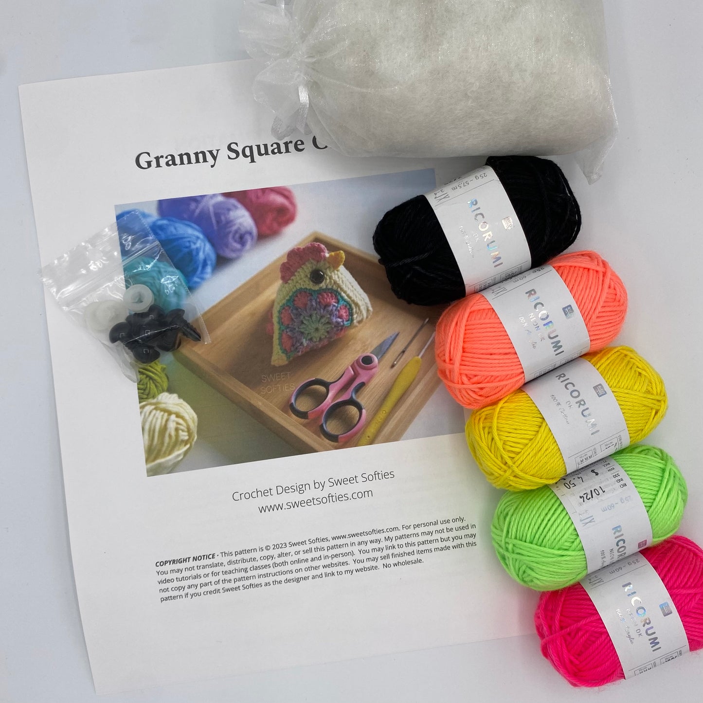 Granny Square Chicken Crochet Kit – Makes 3 Chickens