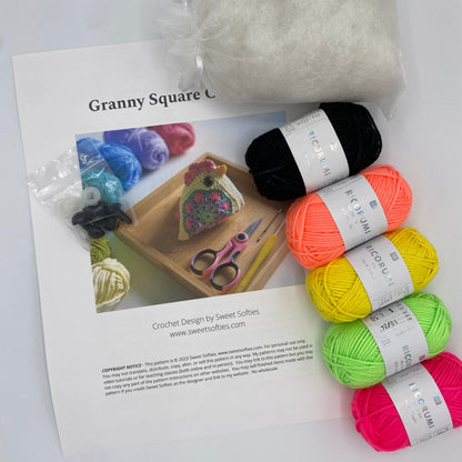 Granny Square Chicken Crochet Kit – Makes 3 Chickens