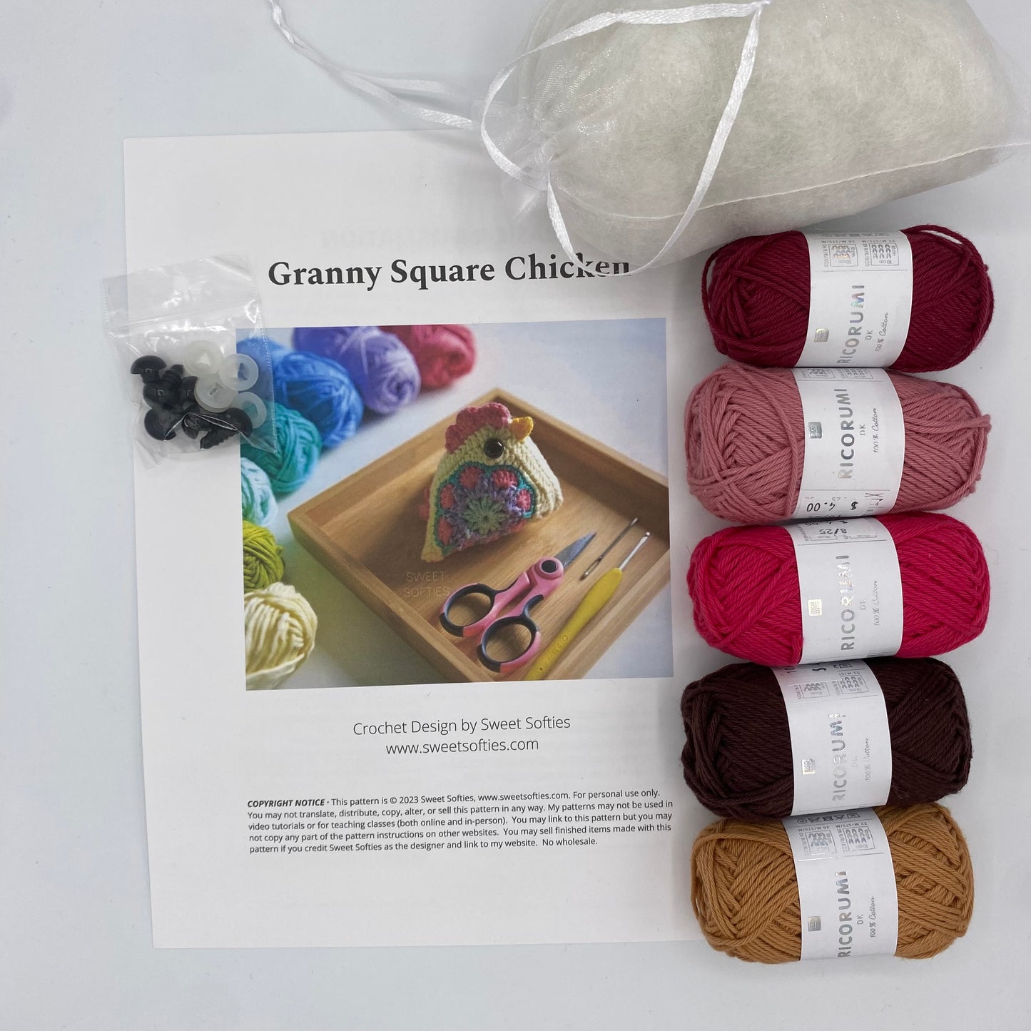 Granny Square Chicken Crochet Kit – Makes 3 Chickens