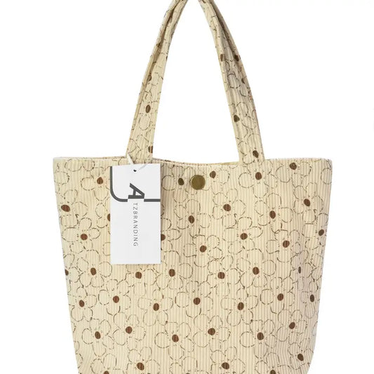Cosbai - Vintage Sakura Corduroy Tote Bag